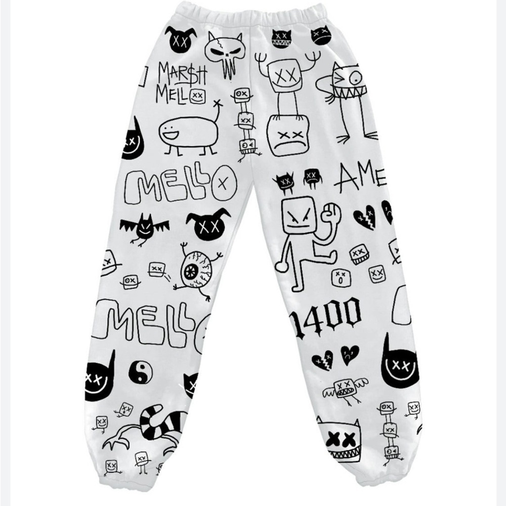 Marshmello Black and White Graphic Joggers size medium
